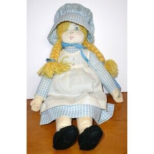 Handmade Signed Rag Doll Holly Hobby Blonde Braids Gingham Dress ~ Anne Hallman